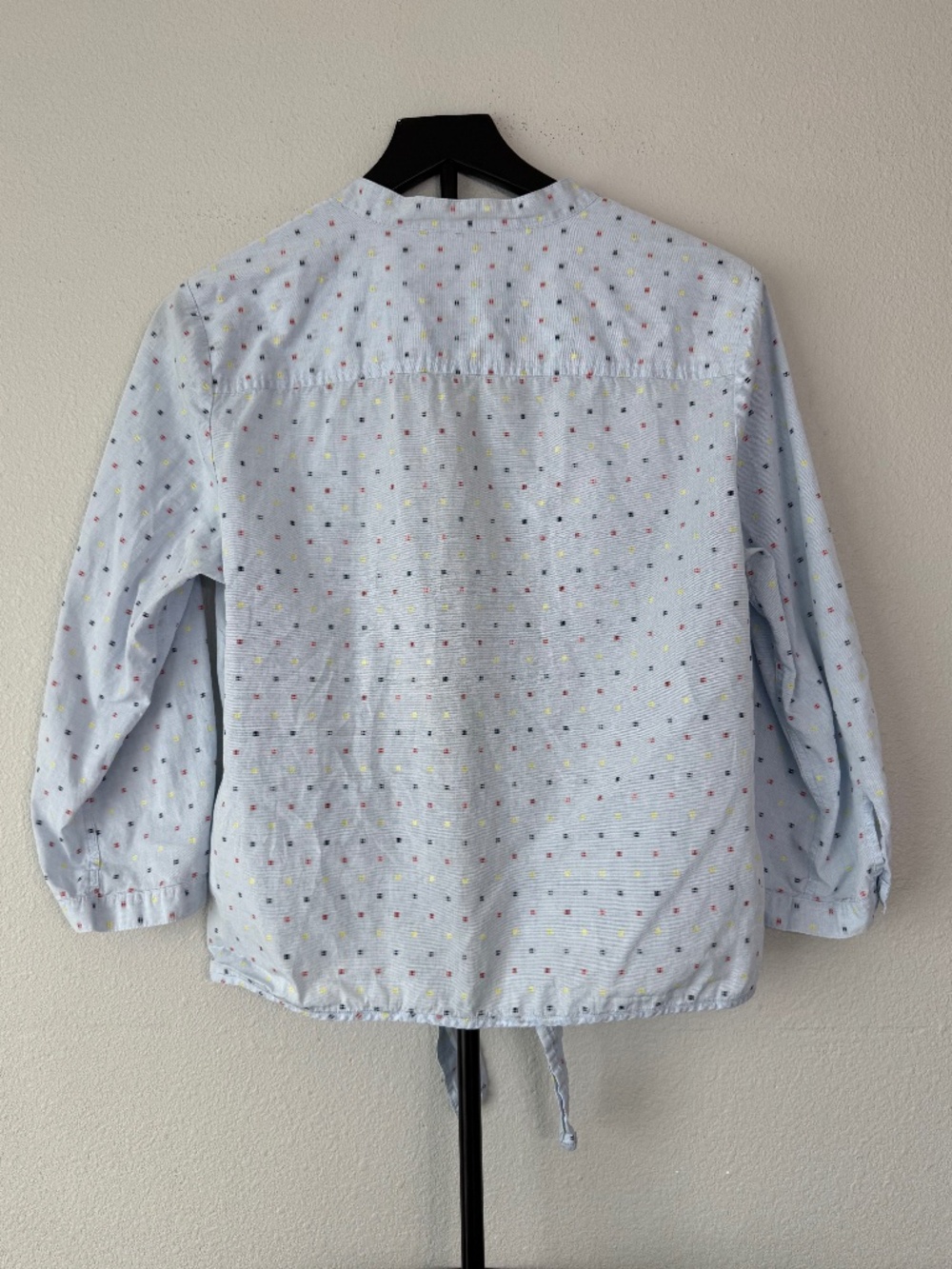 Brooks Brothers Blue Mini Print Blouse Tie Front Roll Tab Sleeve Women Size 10 - Picture 5 of 12
